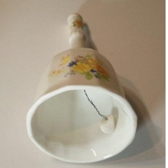 White Porcelain Bell with Yellow Floral Design - Picture 3 of 3